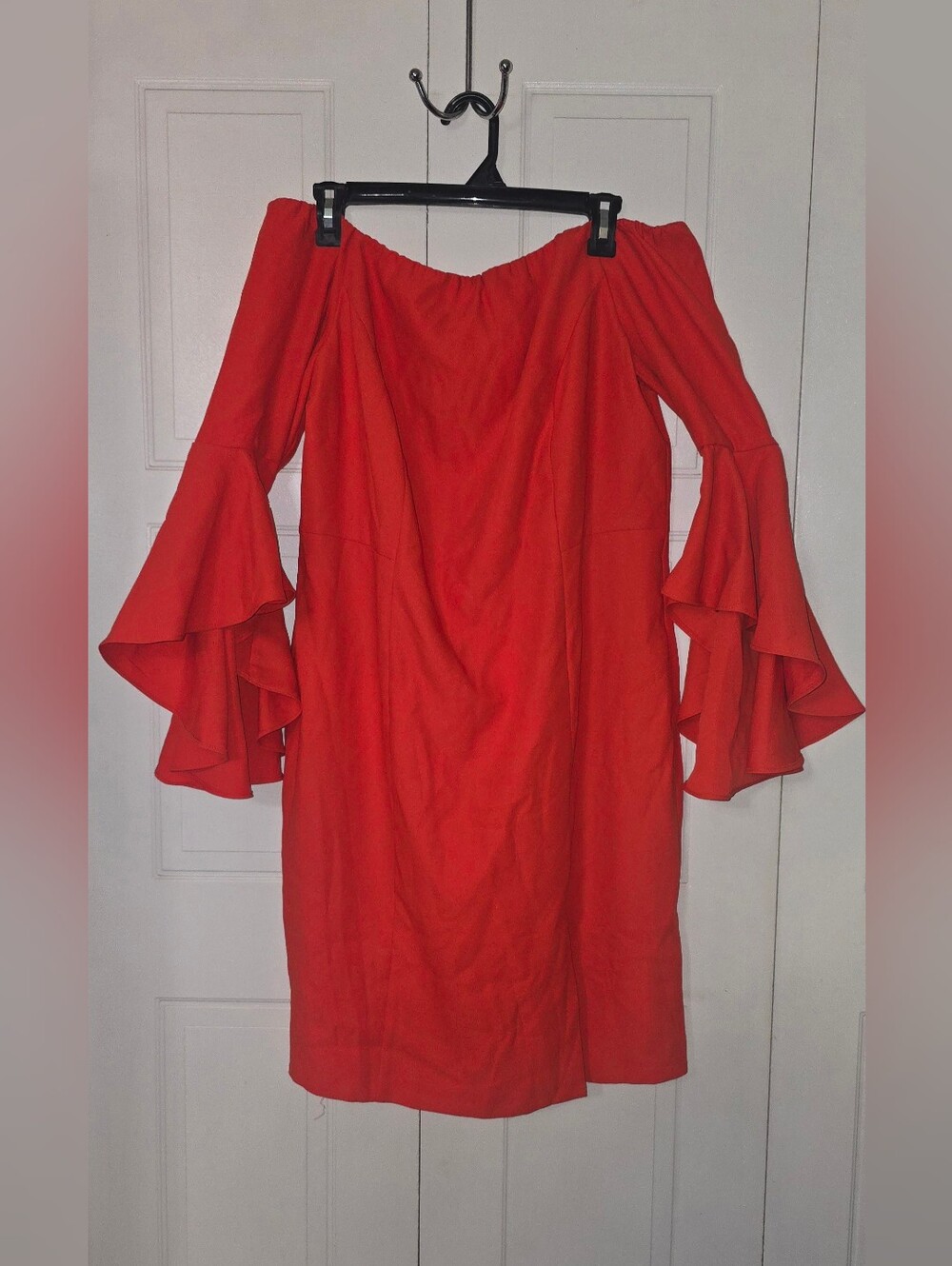 VENUS Red Off Shoulder Ruffle Sleeve Dress